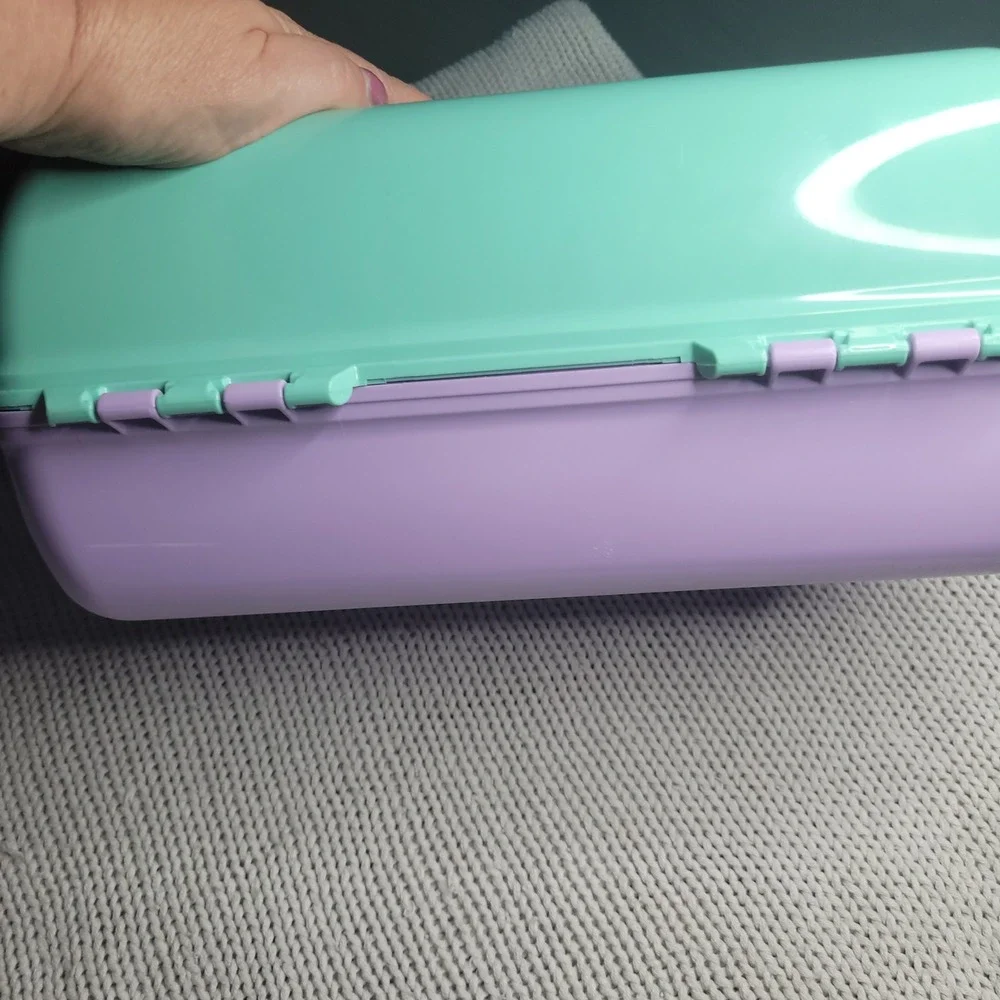 Vintage Caboodles Makeup Case Organizer Teal Lavender Pastel Mirror Storage Box